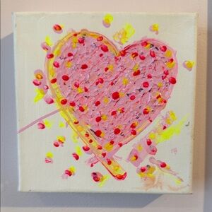 Pink Heart Canvas Painting with Yellow Accent 6x6